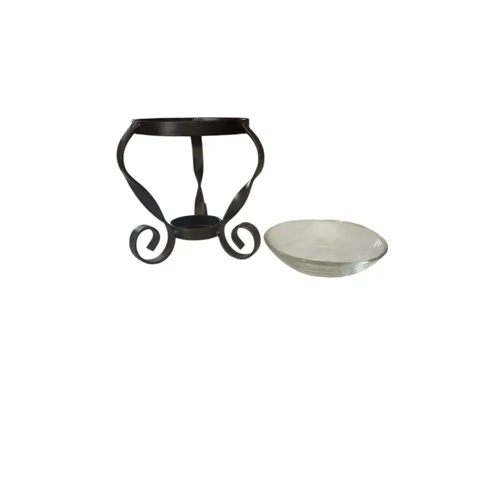 NWT Modern Art Metal And Glass Candle Oil Warmer
